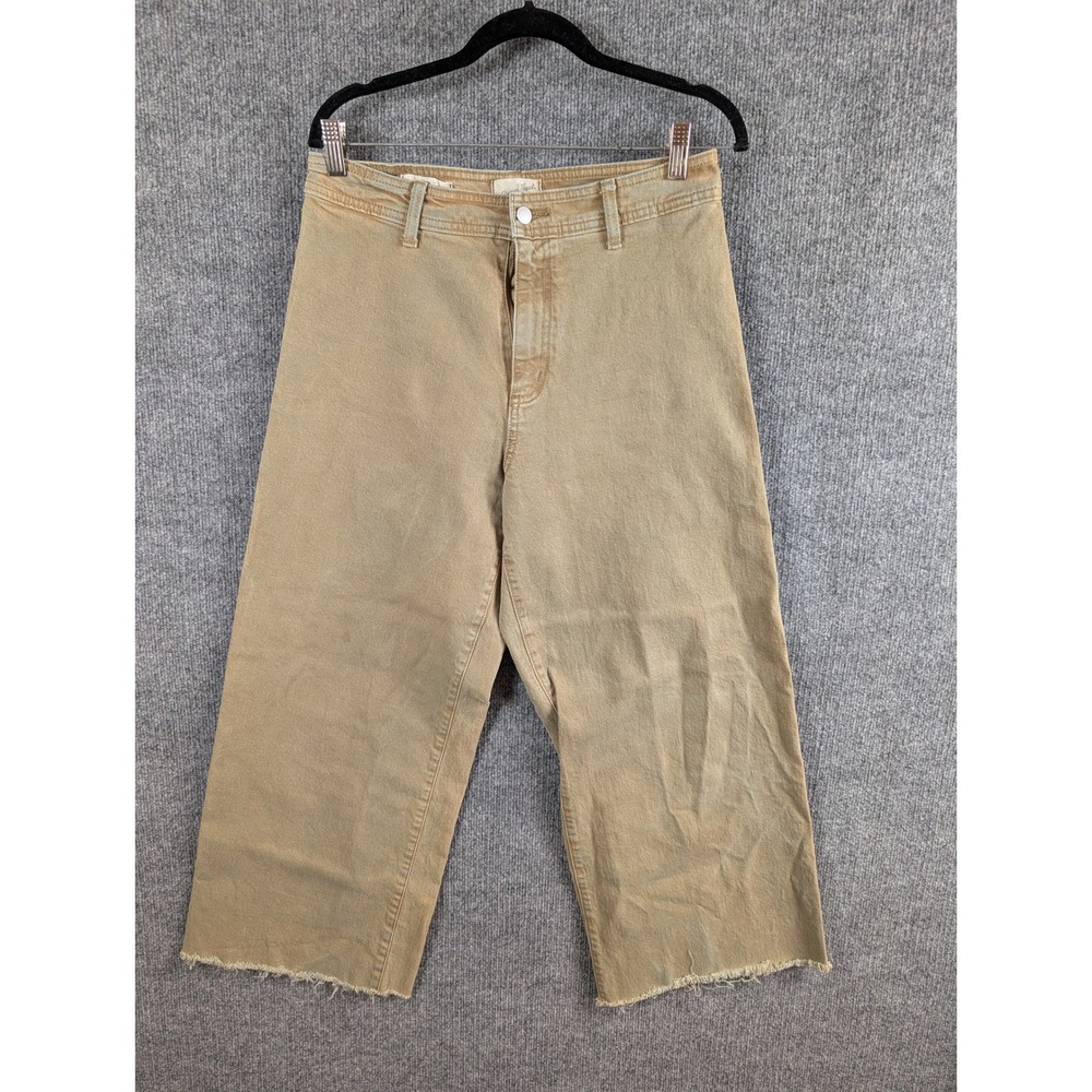 Universal Thread Womens Wide Leg Crop Jeans Tan Khaki Raw Hem Size 10 - Picture 1 of 6